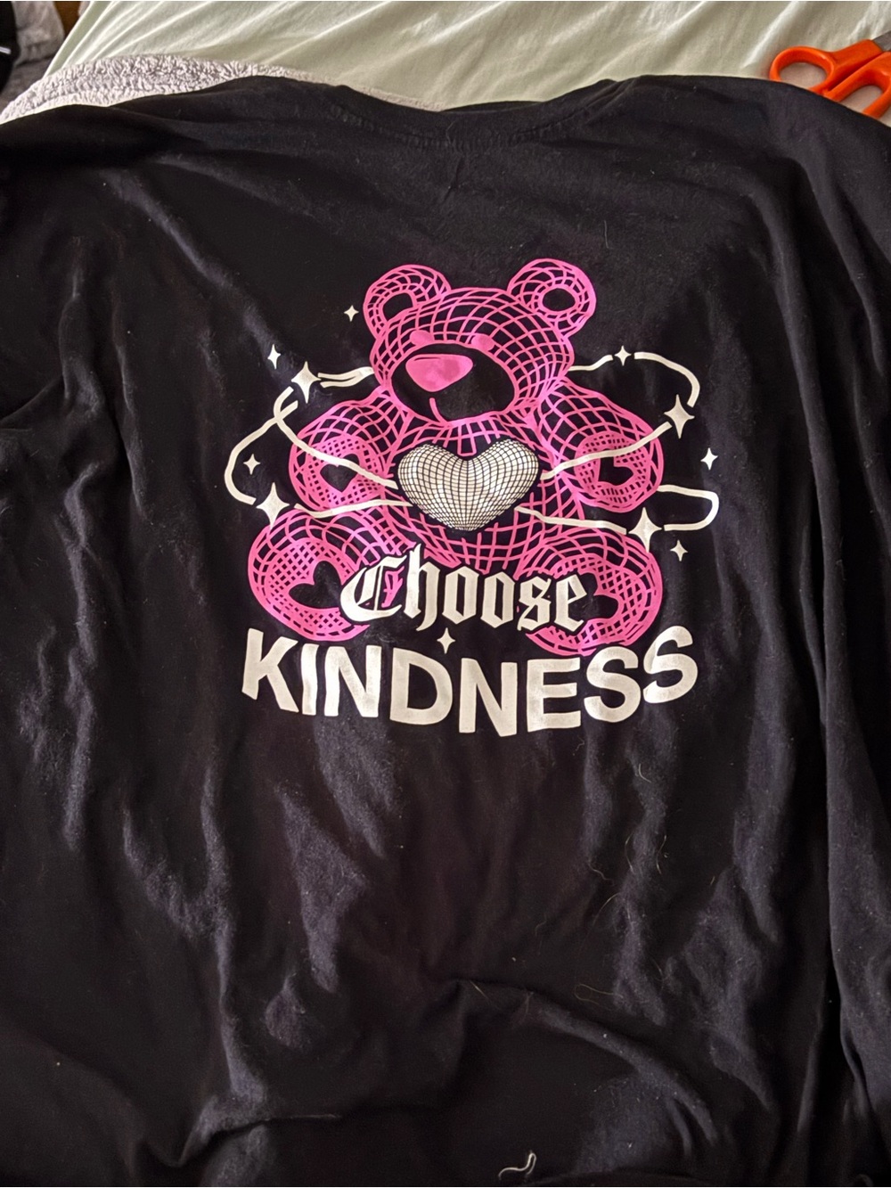 Hot Topic Black Tee with Pink & White 'Choose Kindness' Bear Graphic